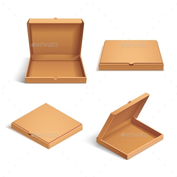Realistic 3d Isometric Pizza Cardboard Box - Objects Vectors