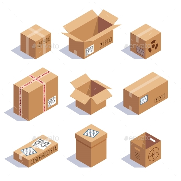Collection Of Cardboard Boxes - Objects Vectors