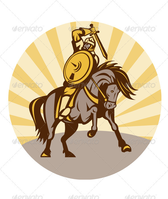 Viking Warrior Riding Horse With Sword