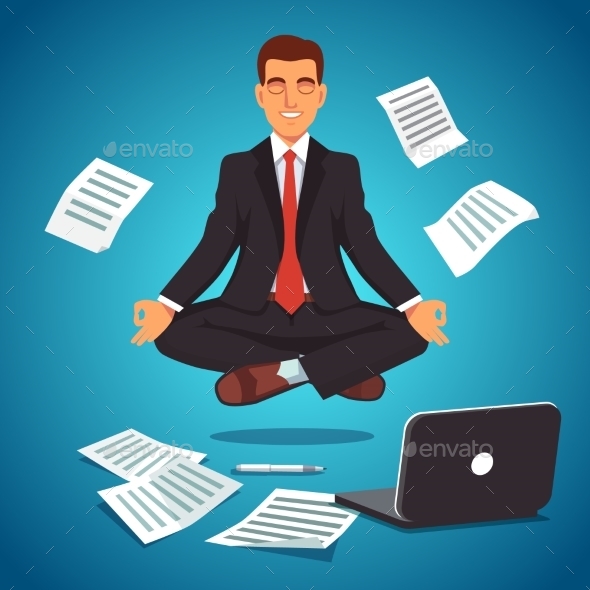 Young Businessman Levitating in Yoga Position - People Characters