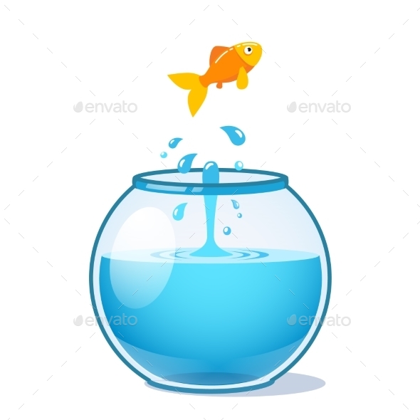 Strong Goldfish Jumping Out of Fishbowl - Animals Characters
