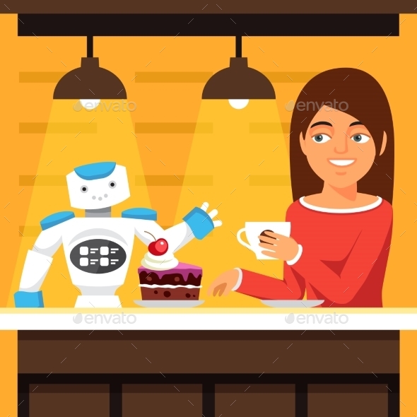 Robot Waiter Serving Coffee and Cake - Miscellaneous Characters