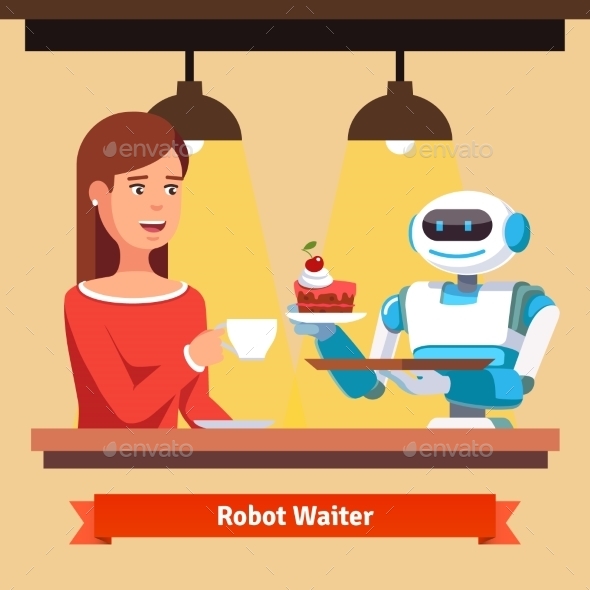 Robot Waiter Serving Coffee and Cake - Miscellaneous Characters