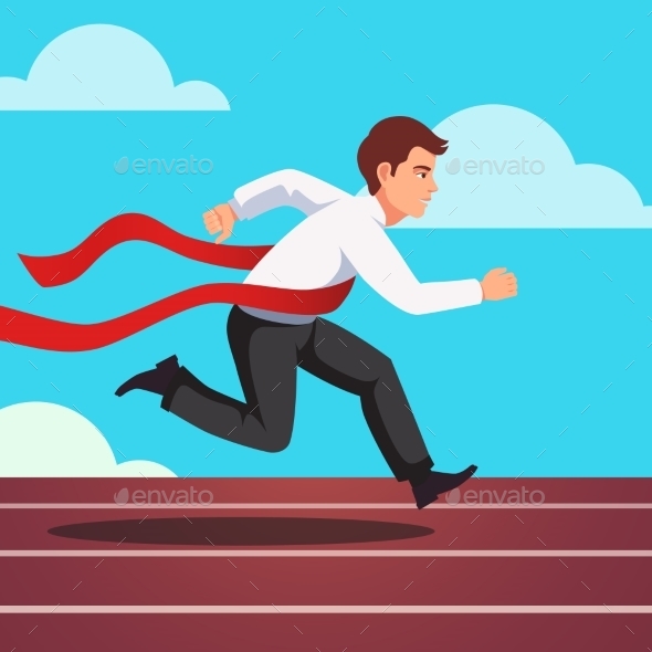 Running Businessman Winning a Race - Concepts Business