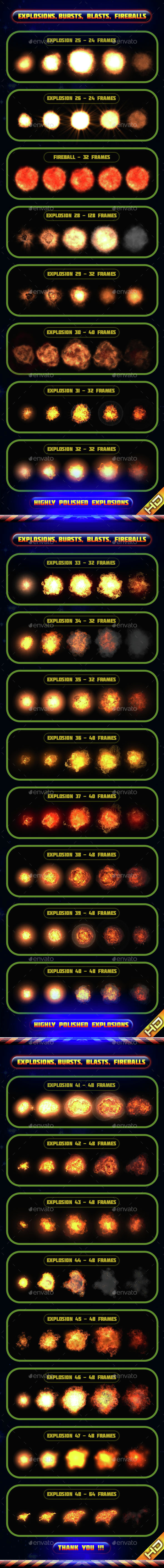 Explosions Blasts Bursts Detonations MEGA PACK 02 - Sprites Game Assets