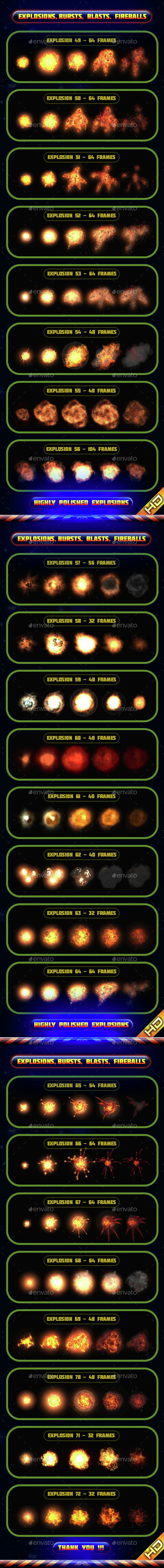 Explosions Blasts Bursts Detonations MEGA PACK 03 - Sprites Game Assets