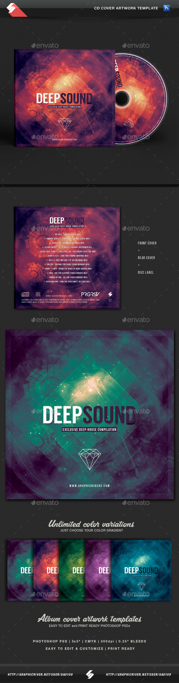 Deep Sound - CD Cover Artwork Template - CD & DVD Artwork Print Templates