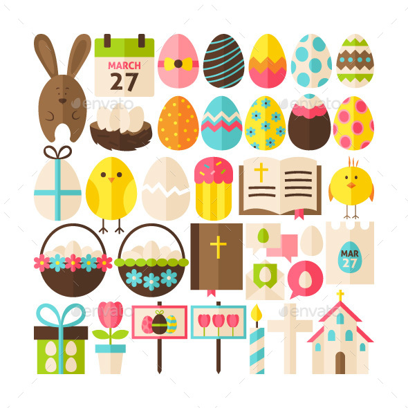 Easter Greeting Flat Isolated Objects - Miscellaneous Seasons/Holidays