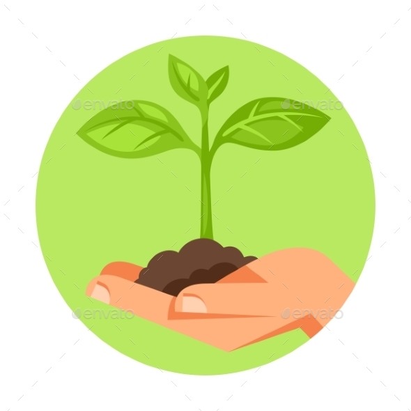 Illustration of Human Hand Holding Small Plant - Flowers & Plants Nature