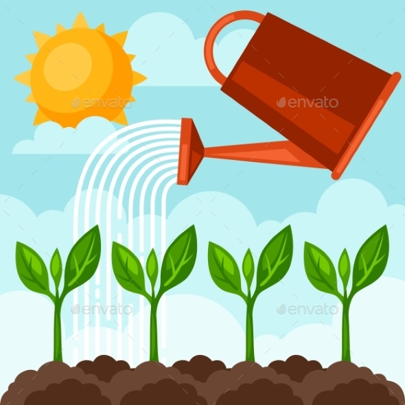 Illustration of Watering Plants from Can - Industries Business