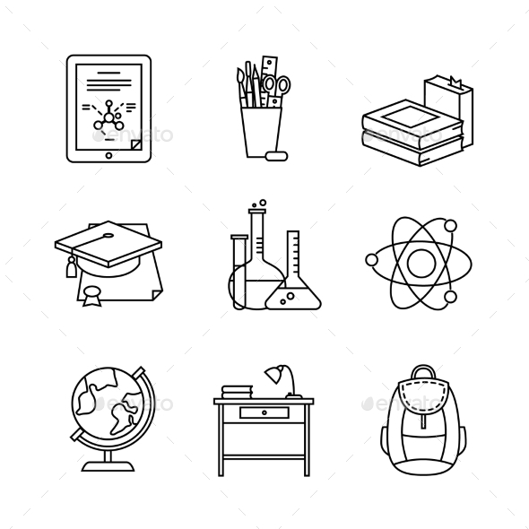 Education Learning Thin Line Art Icons Set - Objects Icons