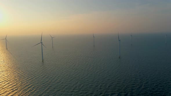 Huge Windmill Turbines Offshore Windmill Farm in the Ocean Westermeerwind Park Windmills Isolated at alt