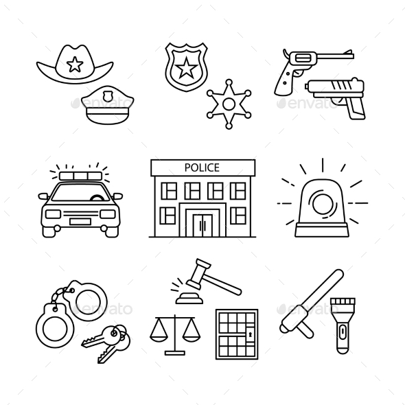 Police Building, Car, Court and Law Enforcement - Miscellaneous Vectors