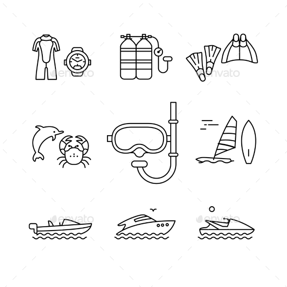 Diving and Freediving Equipment and Boats - Sports/Activity Conceptual