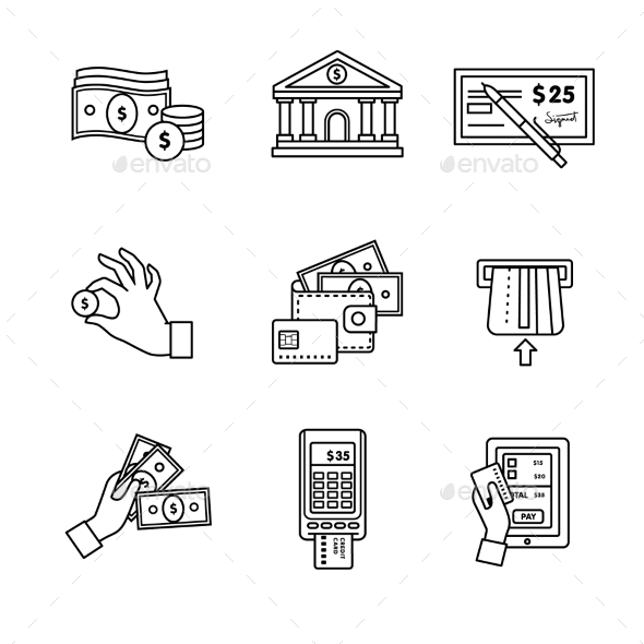 Banking Icons Thin Line Art Set - Industries Business