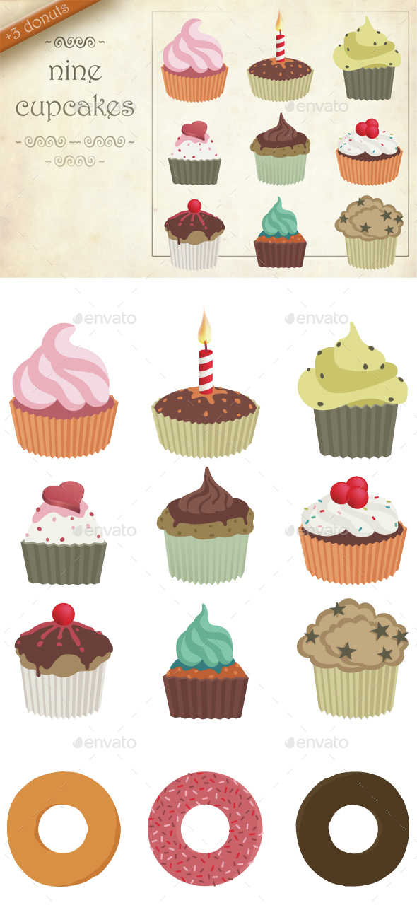 Nine cupcakes - Food & Drink Isolated Objects