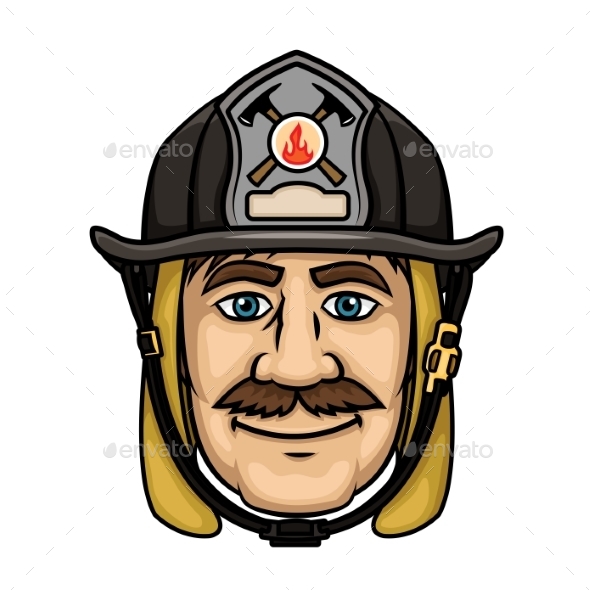 Firefighter or Fireman in Protective Helmet - People Characters