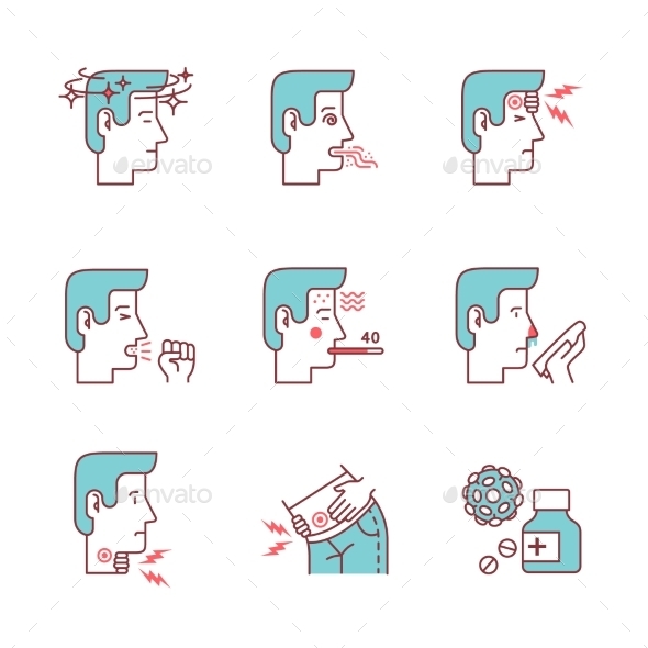 Human Illness and Diseases Symptoms Signs Set - Health/Medicine Conceptual