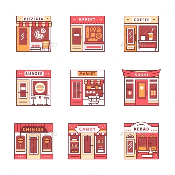City Cafe, Food and Grocery Shops - Buildings Objects