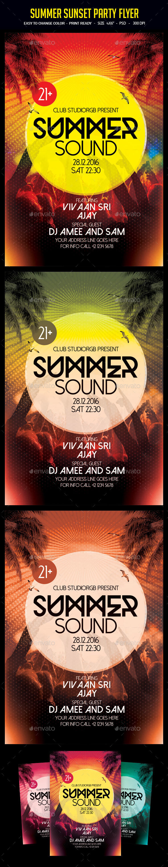 Summer Sunset Party Flyer - Clubs & Parties Events