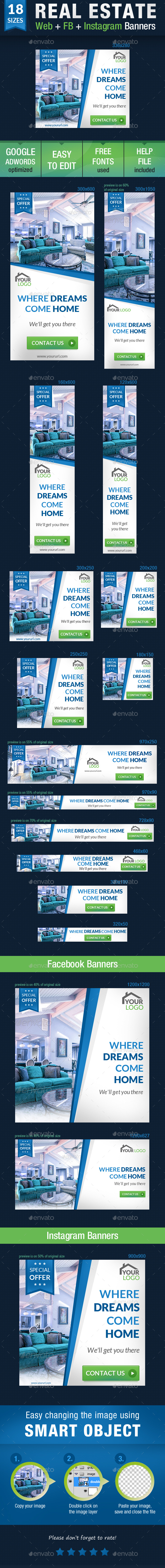 Real Estate Web + FB + Instagram Banners - Banners & Ads Web Elements
