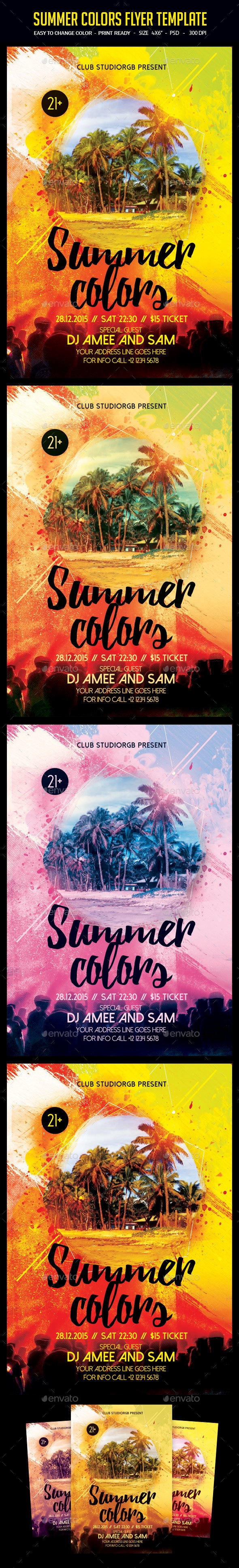Summer Colors Party Flyer - Clubs & Parties Events