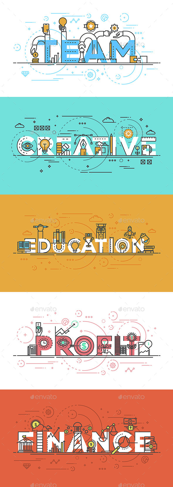 Set of Flat Line Color Banners - Backgrounds Decorative