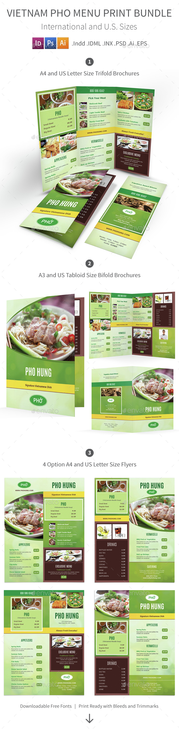 Vietnamese Pho Menu Print Bundle - Food Menus Print Templates