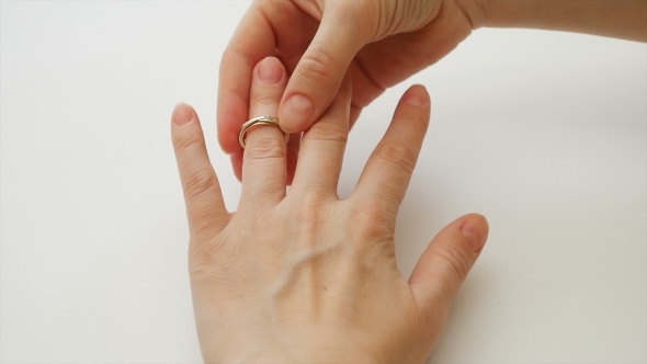 Woman Wears Engagement Or Wedding Diamond Ring 