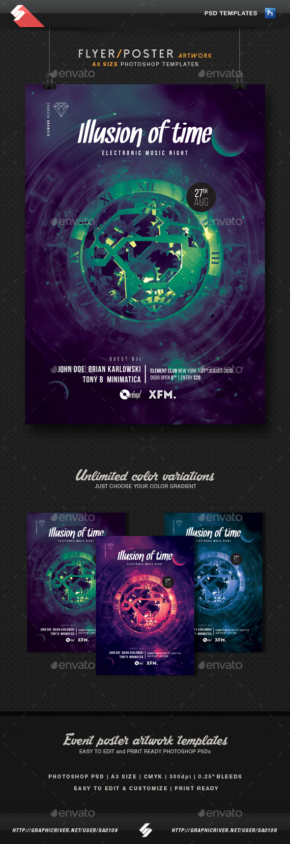 Illusion Of Time - Progressive Party Flyer Template A3 - Clubs & Parties Events