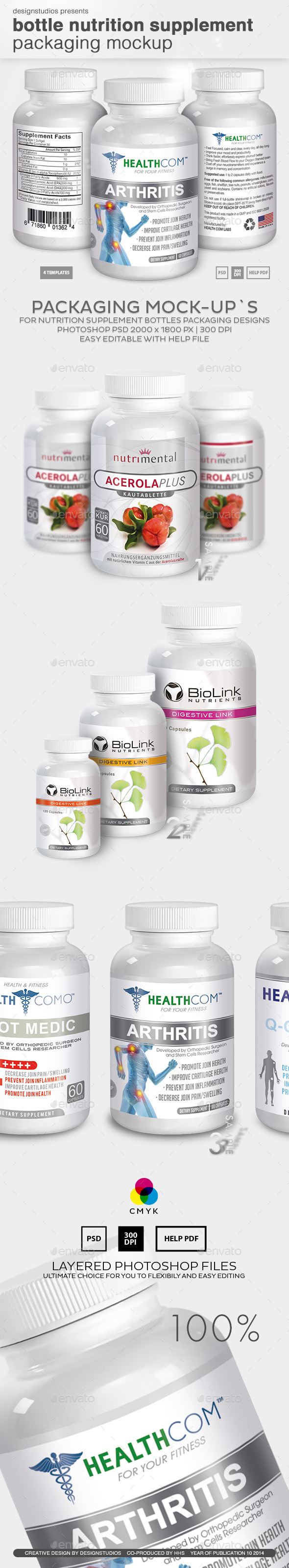 Bottle Nutrition Supplement Packaging Mock-Up - Miscellaneous Packaging