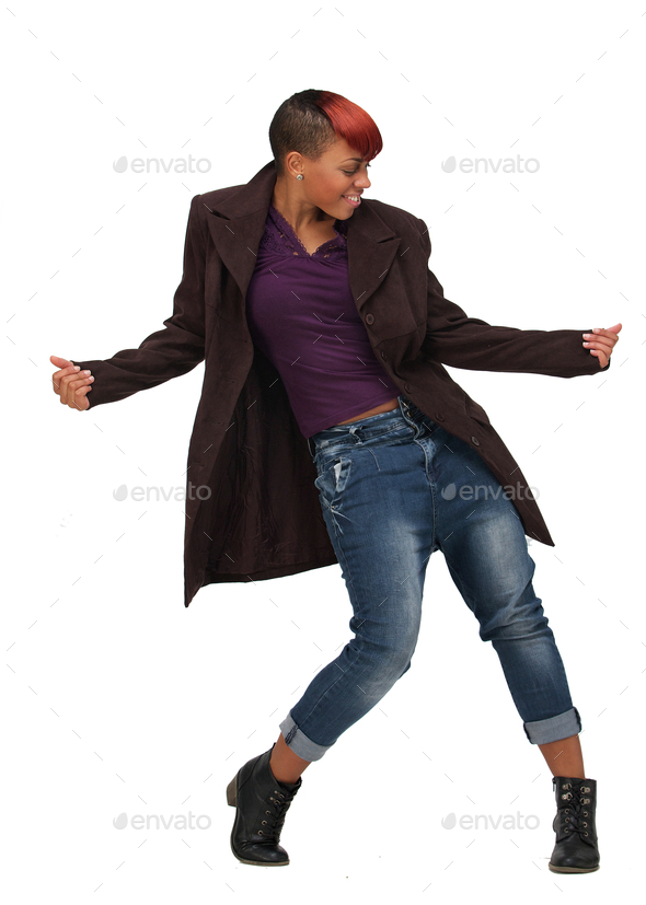 African American Woman Dancing to the Music - Stock Photo - Images