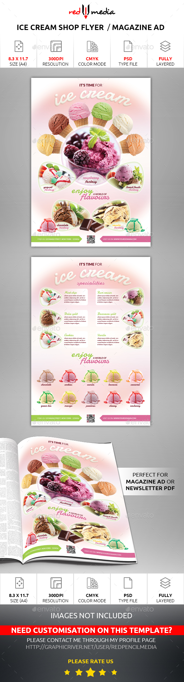 Ice Cream Shop Flyer / Magazine AD - Restaurant Flyers