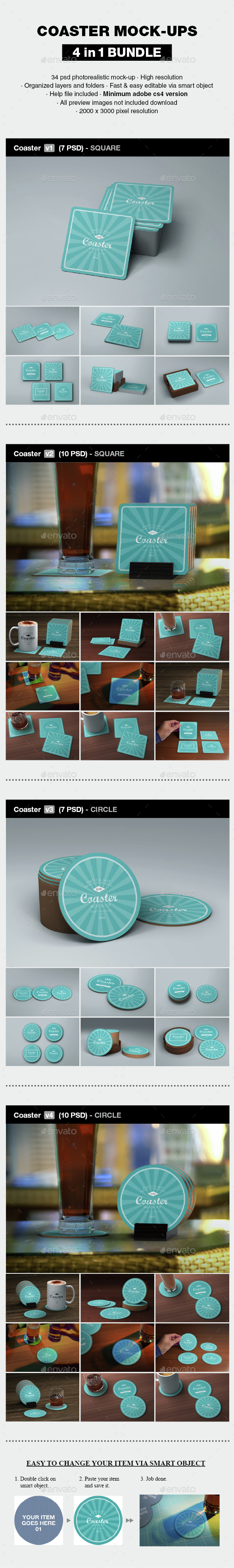 Coaster Mock-up Bundle - Print Product Mock-Ups