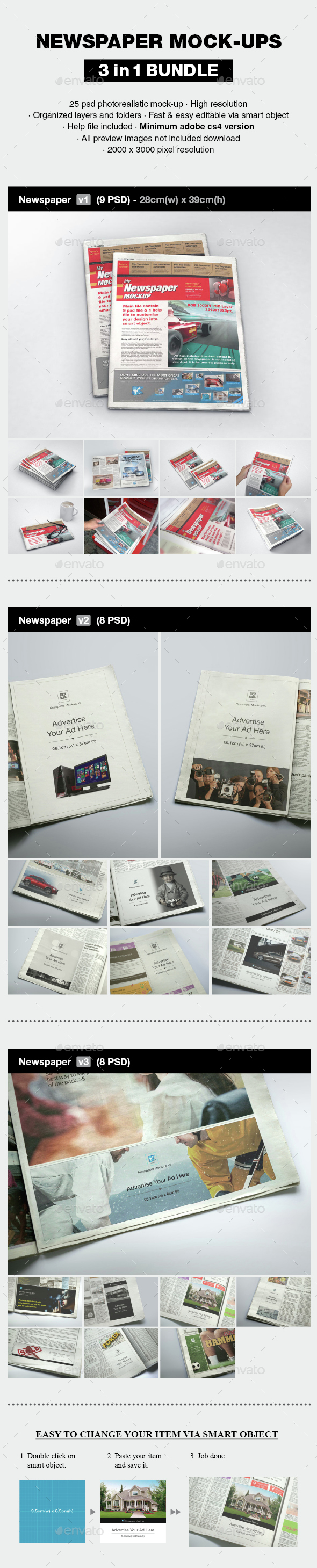 Newspaper Mock-up Bundle - Print Product Mock-Ups
