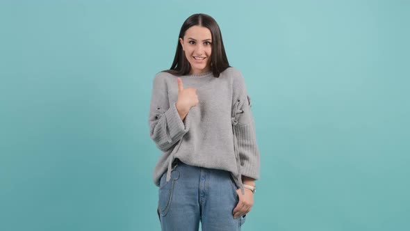 Really, Me. Excited Cheerful Woman with Joyful Expression, Achievement. alt