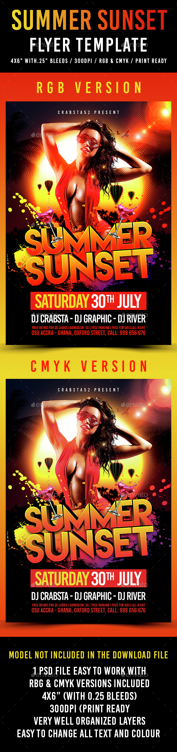 Summer Sunset Flyer Template - Clubs & Parties Events