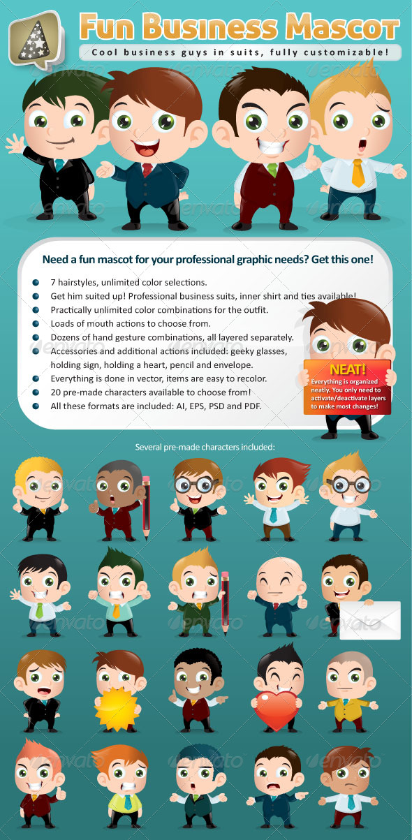 Fun Business Mascot Creation Kit - Characters Vectors