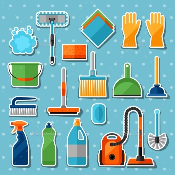 Housekeeping Cleaning Sticker Icons Set - Services Commercial / Shopping