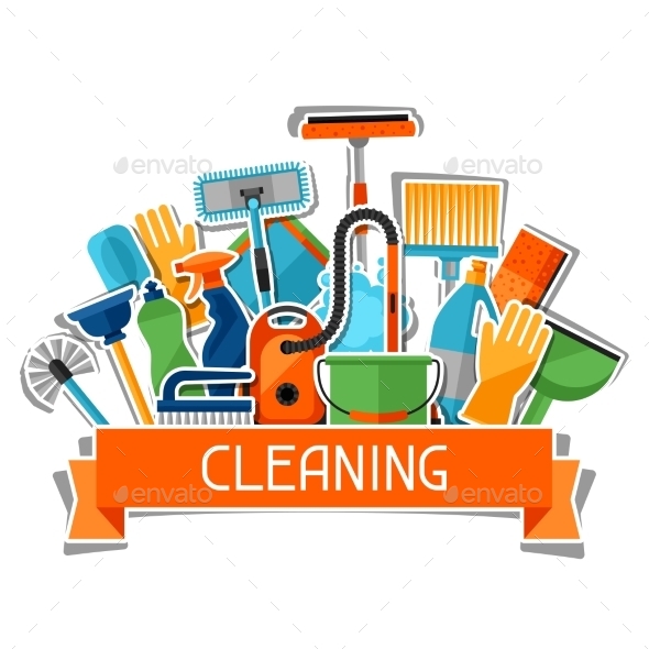 Housekeeping Background with Cleaning Sticker - Services Commercial / Shopping