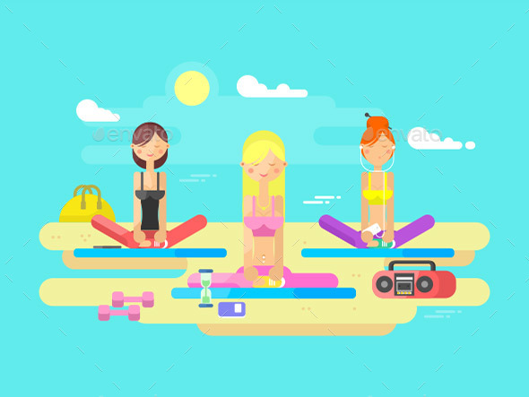 Girls Practicing Yoga - People Characters