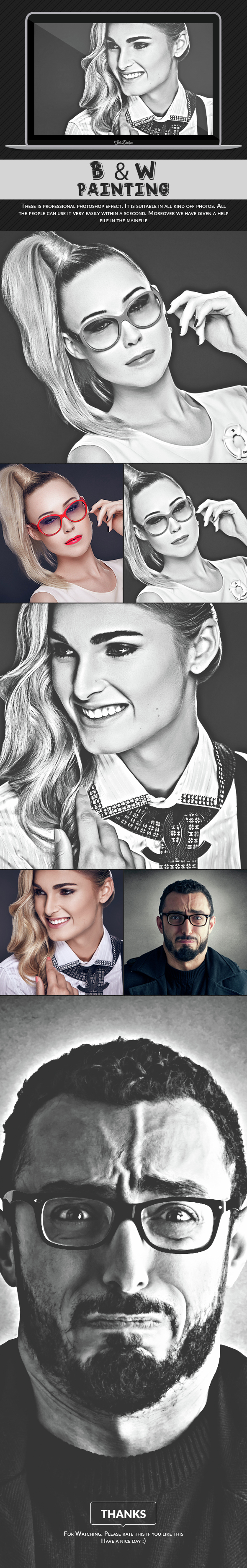 B & W Painting - Photo Effects Actions