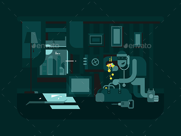 Burglar in an Apartment - Miscellaneous Vectors
