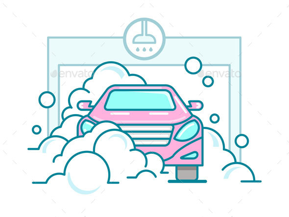 Car Wash Linear Design - Miscellaneous Vectors