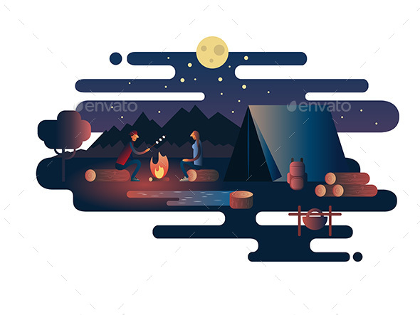Night Fire Near Tent Camp - Miscellaneous Vectors