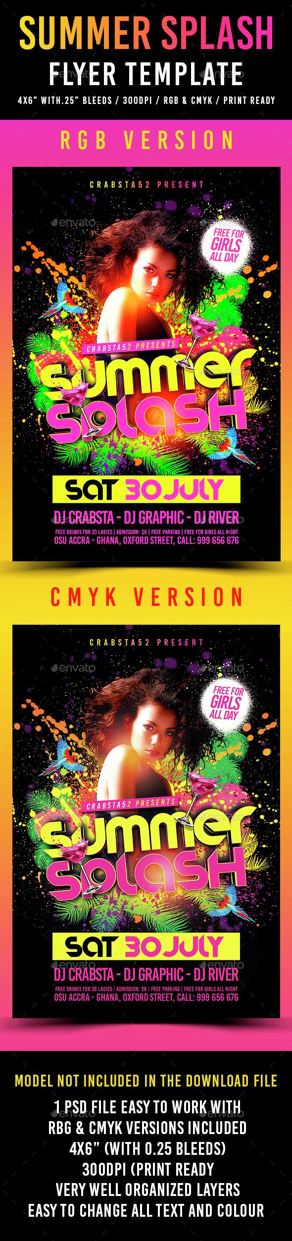 Summer Splash Flyer Template - Clubs & Parties Events