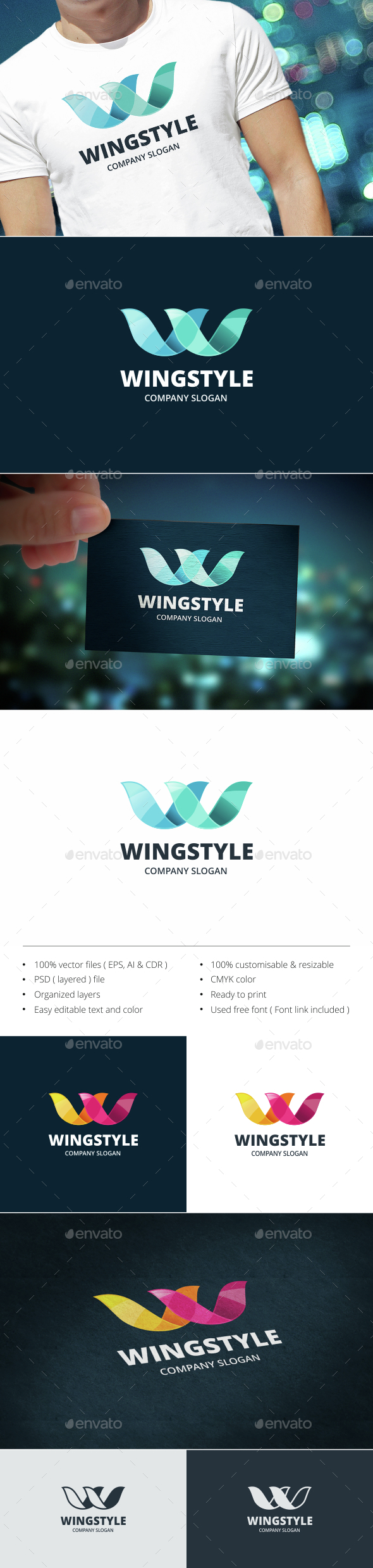 Wings W Letter Logo - Letters Logo Templates