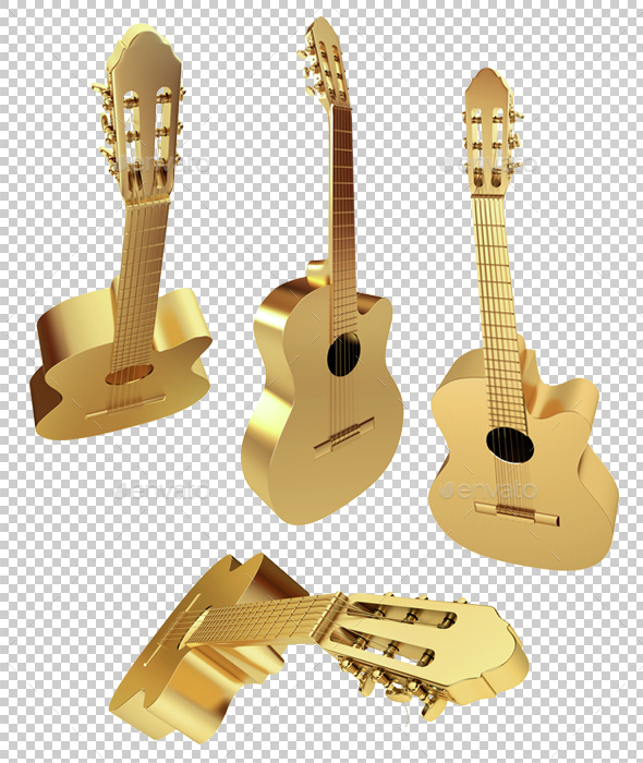Golden Acoustic Guitar. 3d render - 3D Backgrounds
