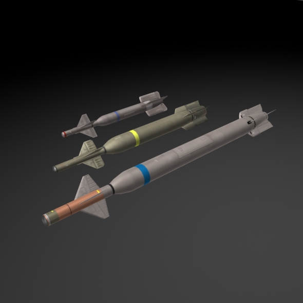 3 Laser Guided Bombs pack - 3ds max model - Laser Guided Bombs pack 01 - Low poly 3d models.
