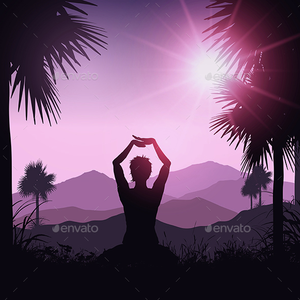 Female in Yoga Pose in Tropical Landscape - People Characters